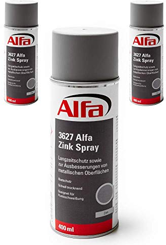 Alfa 3627 Spray de zinc de 400 ml, 3 pièces, protection contre la corrosion, la rouille, en zinc résistant à la chaleur avec séchage rapide pour métal et soudure par point