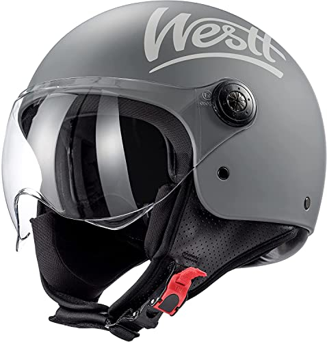 Westt Casco jet Classic con visiera moto donna uomo casco scooter chop ciclomotore retrò pilota di moto a mezza calotta, certificato ECE DOT