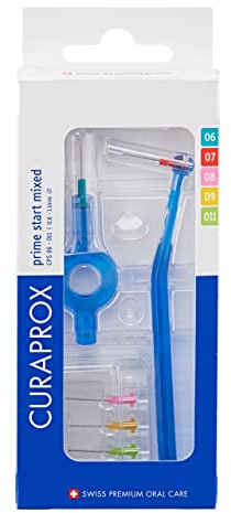 Curaprox Cepillos interdentales CPS Prime Plus Mix-set / 0,6-1,1 mm de diámetro/2,2-5 mm de Efectividad/Juego con 5 Cepillos Interdentales y Soporte UHS 451 / Fabricado en Suiza