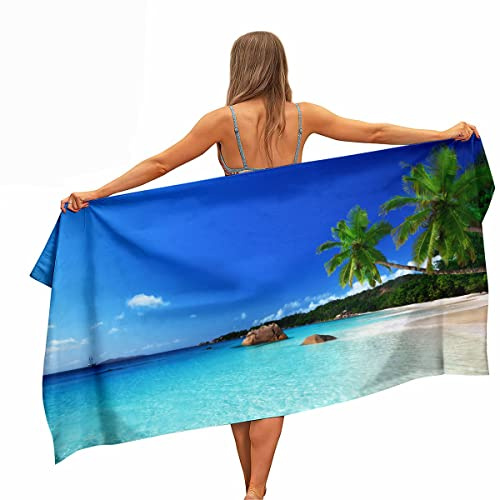 Ulticool - Plage Mer Île Palmier- Serviette Microfibre de Voyage à Séchage Rapide - 160 x 80 cm - pour Voyage Fitness Gym Sport Plage - Microfiber