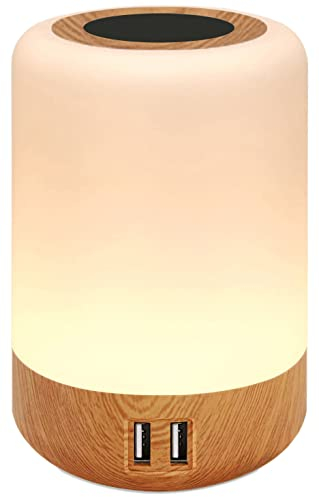 salipt LED Nachttischlampe, 4 Usb-AnschlüSse, Tischlampe Touch Dimmbar, Stufenlose Helligkeit, 8 Farben und Farbwechsel, Berührungssensitives Nachtlicht für Schlafzimmer Wohnzimmer und Büro