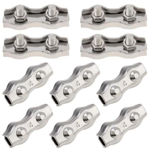 10pcs M3 Duplex 2-Post Cable Clamps, 304 Stainless Steel Duplex Wire Rope Clips for 1/8 Inch Diameter Double Bolt Cable Clamp