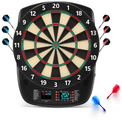 Sydora Electronic Dartboard Set with Colorful LED Displays, Soft Tip Cricket Dart Board AC & Batteries - Including 6 Darts, 130 Tips,6 Integrated Dart Tail, 2.5m Extended Power Adapter
