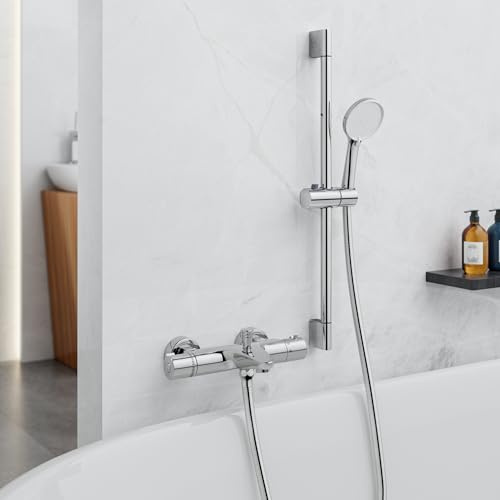 MORADO Set Miscelatore Termostatico per Doccia con Asta 70cm, Doccia a Mano, Tubo 1,5m e Miscelatore a Parete