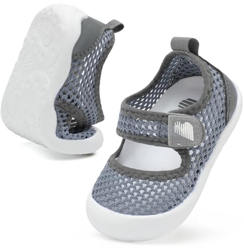 JOINFREE Baby Summer Shoes Non-Slip Toddlers Sandals Boys Girls Beach Shoes Lightiwehgt Bareathable Water Shoes Mesh Grey 6-12 Months