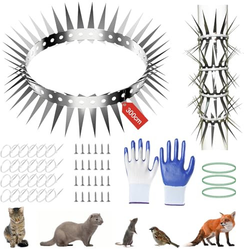 Protezione per martore in acciaio inox, 300 cm, filo spinato per respingere le martore, cintura antincama, materiale flessibile con bordi di protezione contro roditori, uccelli, facile da tagliare per