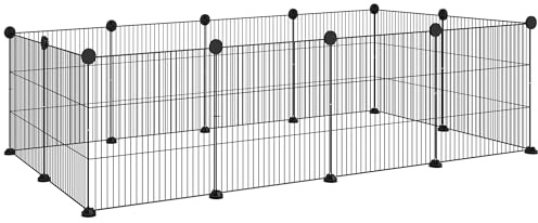 PawHut Recinto per Animali di Piccola Taglia Modulabile con Pannelli e Accessori, Gabbia per Ricci da Interno in Metallo, per Porcellini d'India e Ricci, 140x70x35 cm, Nero