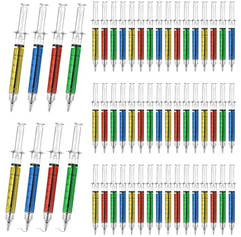 100-Piece Bulk Syringe Pens, Halloween Retractable Fun Nurse Pens in Multi-Colour, Novelty Ballpoint Pens for Pretend Party Favours, Nursing School Supplies & Unique Gifts with Black Ink