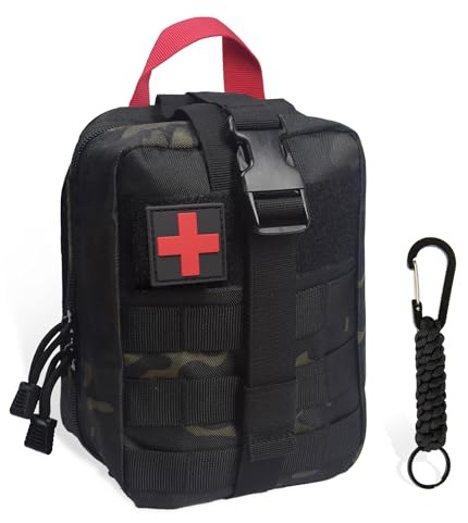QIYUANT Trousse de Secours, Pochette EMT IFAK Médecine Tactique avec Mousquetons, Rip-Away Sac étanche Molle de Premiers Secours Militaire Randonnée Camping Chasse Sports de Plein Air CP Noir