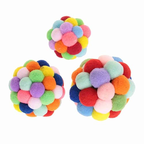 YolieraArt Balle en peluche colorée pour chat avec clochette, jouet doux à mâcher fait à la main pour chatons et petits chiens, balle de jeu interactive avec son de grelot, design multicolore (taille