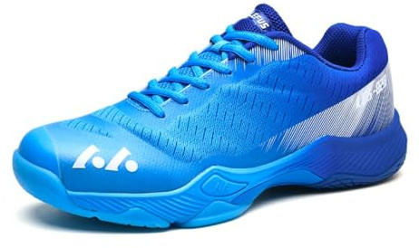 clofab Zapatos de bádminton para hombre y mujer, zapatos de entrenamiento de cancha interior, antideslizantes, ligeros, para tenis, squash, voleibol, balonmano, azul 1, 36 1/3 EU
