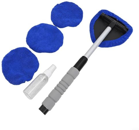 LatoYard Pulitore per vetri auto con manico retrattile e testa girevole 180 per pulizia parabrezza e vetro, include 3 asciugamani e flacone spray