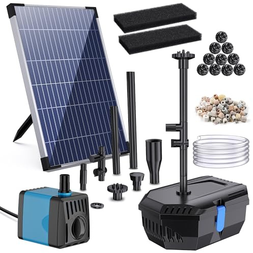 Biling 12W Solar Pond Filter Kit for Garden Ponds 605 l/h Biological Solar Powered Pond Filter with Pump Filtration System for Fish Tank Waterfalls Water Feature (No Battery)