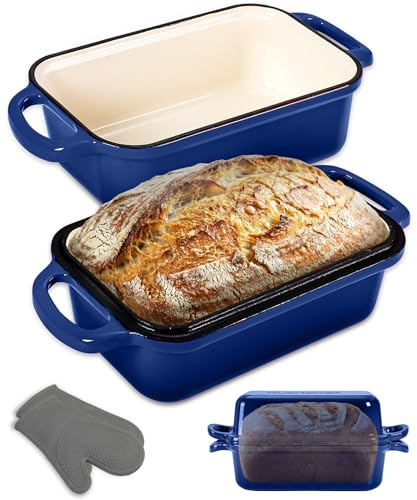 NutriChef Teglia per Pane in Cassetta 23x13 cm in Ghisa Smaltata con Coperchio, Stampo Pane in Cassetta Antiaderente per Cosce di Pollo, Spezzatino di Manzo e Lasagna, Blu