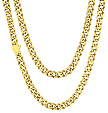 ChainsHouse Vergoldete Kette für Damen Kubanische Kette 6mm Halskette Edelstahl Herren Panzerkette ohne Anhänger Männer Gliederkette 51cm Punk Halsreif Gold Halsschmuck für Hochzeit
