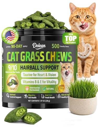 Cat Grass Treats, Hairball Treatment for Cats, for Indoor Cats, 500 Chews