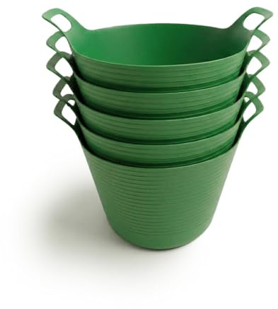 ORGANIZED 42L Flexi Tubs, Set of 5, Heavy Duty Plastic Buckets | Large Flexible Plastic Buckets with Handles for Gardening, Building, Storage and General Household Use