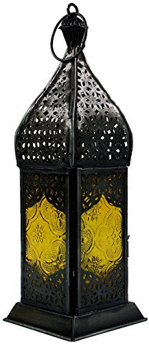 GURU SHOP Orientalische Metall/Glas Laterne in Marrokanischem Design, Windlicht, Gelb, Farbe: Gelb, 23x7,5x7,5 cm, Orientalische Laternen