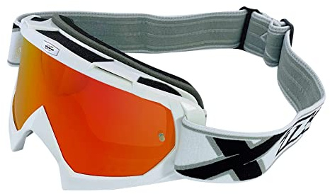 TWO-X Cross-Brille - Motocross Mit Verspiegeltem Iridium Glas - Kratzfeste Motorrad-Brille für Enduro & Downhill - Modell Race - Weiß