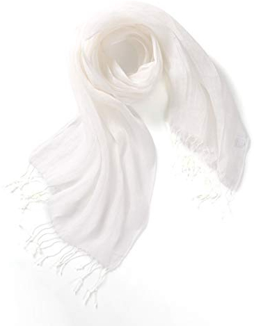 Prettystern Damen Herren Leinen-schal Frühling Sommer-Schal mit langer Fransen - T10 Weiss