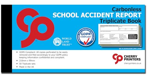 Cherry Carbonless NCR School Accident Report GDPR Triplicate Book 99 x 210mm 50 Sets **20 Pack**