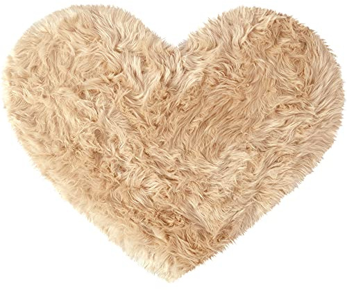 sourcing map Heart-Shaped Faux Sheepskin Rug - Khaki 70cm x 90cm | Soft Fluffy Non-Slip Area Rug, Faux Fur for Bathroom Floors