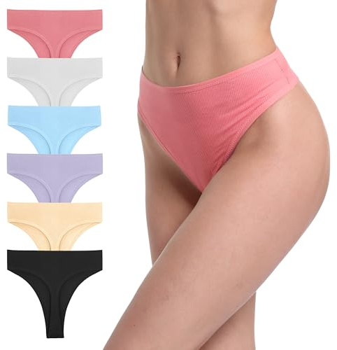 GAREDOB Tanga de Cintura Alta con Control de Abdomen para Mujer, Paquete de Ropa Interior de algodón y Elastano sin Costuras Laterales
