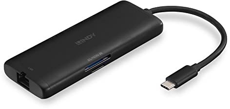 LINDY 43358 DST-Mini USB C Laptop Mini Docking Station – 4K@60Hz HDMI, PD 3.0 100W, USB 3.2 Gen 1, Gigabit Ethernet, microSD & SD, Display, 4K, UHD