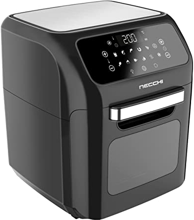 Necchi - NK1006 Friggitrice ad aria grande, capacità da 12 litri, ampio display tocuh LCD, 12 programmi, defrost, controllo temperatura 80-200°