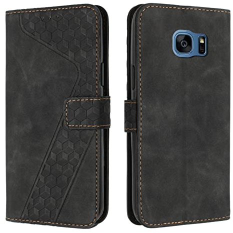 OKZone Kompatibel mit Samsung Galaxy S7 Edge Hülle, Handyhülle Samsung S7 Edge, PU Leder Tasche Wallet Schutzhülle Flip Cover Klappbar Brieftasche Etui mit Magnet Kartenfach TPU Lederhülle (Schwarz)