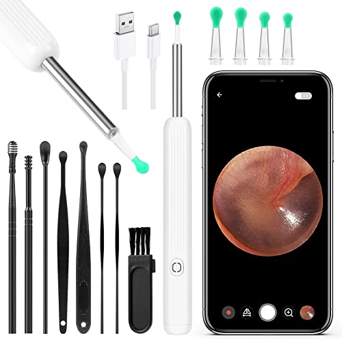 ACWOO Otoscopio Endoscopio, Otoscopio Digital, Endoscopio de Oído, Oidos Camara 1296P WIFI Limpiador de Oidos con 6 LED, 4,5mm HD Endoscopio Oido, Kit de Limpiador de Oídos para iOS y Android(Blanco)