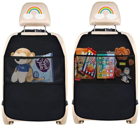 Newtic Organiseur Siege 2 Pièce, Protection Siege Enfant, Protecteur Siege Voiture, Housse Protection Voiture Diege Arriere avec 2 Poches pour Impermérable et Saleté(Noir)