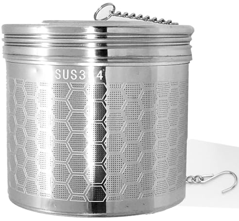 Large Tea Ball Infuser for Loose Leaf Tea & Spice Ball for Cooking Soup, 18/8 304 Stainless Steel, Threaded Lid, Chain Hook, Extra Fine Mesh Tea Strainer Ball for Herb, Iced Tea
