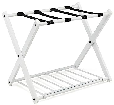 GIANTEX Kofferständer Klappbar, 2-Stöckige Kofferablage Metall, Gepäckablage Gepäckständer Hotel Gästezimmer, Kofferbock Klappbar Platzsparend, Weiß + Schwarz, 68x 45 x 57 cm