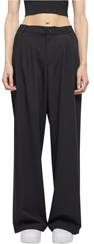 Urban Classics Damen Hose Pantalones ultraanchos con Pliegues en la Parte Delantera para Mujer, Negro 28