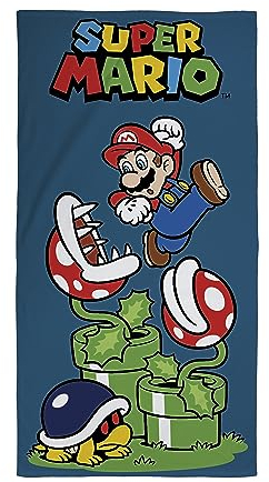 Character World offizielles Nintendo Super Mario Kinderhandtuch | Superweicher Griff, springendes Design