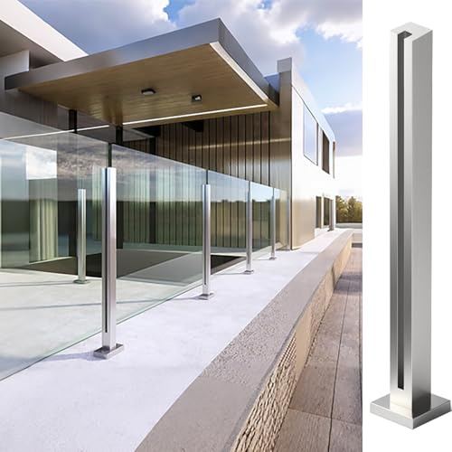 Palo per Ringhiera in Vetro Topless - 110cm di Montanti per Balaustra in Vetro Argentato in Acciaio Inossidabile per Terrazzo, Gradini, Balcone, Piscina, Giardino, Scale Del Patio