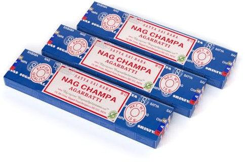 Satya Nag Champa Räucherstäbchen Räucherwerk Agarbatti Incense Sticks Handgerollt in Indien (3 Packungen je 15 Gramm)