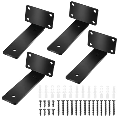 Regalhalterung Schwarz, 4 Stück 15CM Regalkonsole Wandregal Schwerlast, 5mm Dicke Schwebende Regalhalterung, Regalwinkel Metall für Regale Wandmontage