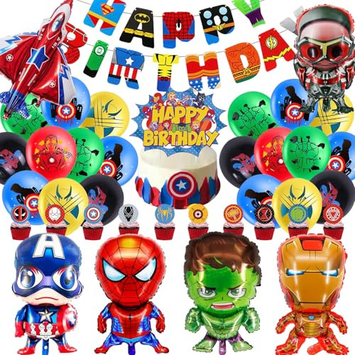 Ctxtqtdt 33 Stück Marve Geburtstagsdeko Junge, Supeheld Geburtstag Party Set, Luftballons Geburtstag Set, Kindergeburtstag Ballons Set, Party Deko Geburtstag Set für Kinder (A)