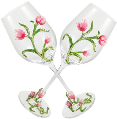 CIYODO Copas de Vino con Forma de Tulipán Estampadas de Pie Alto Adecuadas para Fiestas Oficinas Restaurantes Y Hoteles