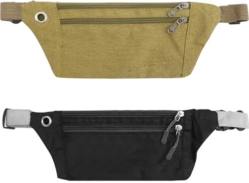 RFID-geschützte Flache Bauchtasche für Reisen,Diebstahlsichere Geldgürtel für Damen und Herren,wasserdichte und Versteckbare Reisetasche für Bargeld,Karten und Pässe für Fitness und Joggen(Schwarz)