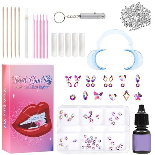 Zahnstein Schmuck Tooth Gem Kit Zahnschmuck Set für Glänzende Reflektierende Zahndekoration Shining Smile DIY Tooth Gem Kit mit 1440 Weißen Diamanten
