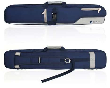 BILMAG Billard Queue Tasche Köcher Queuetasche OSC V, 82cm, 3/4, Ozeanblau Grau