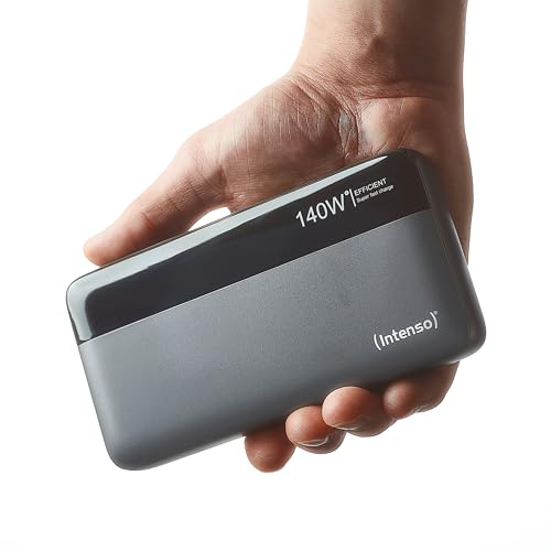 Intenso Powerbank HE25000 Batterie Externe avec Power Delivery (140 W) et câble de Charge USB-C vers USB-C, 25000 mAh, Gris/Noir
