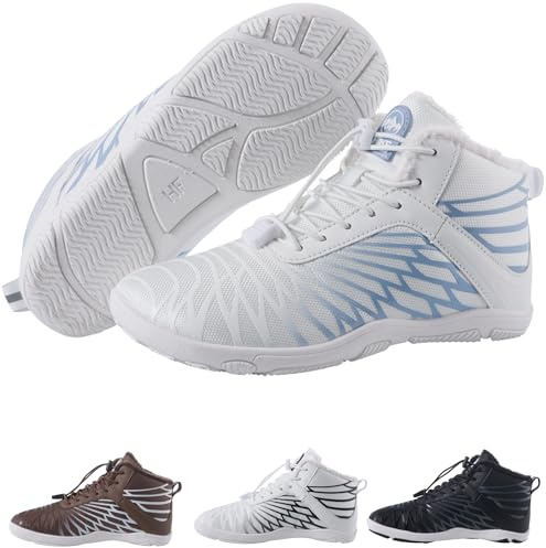 Hike Footwear HF Winter Barefoot Boots - Ergonomic Supportive Winter Barefoot Hike Shoes, Zero-Drop Sole, Wide Toe Box Innovative Design Walking Boots Unisex White/Blue