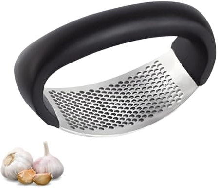 PARENCE.- Presse-Ail Multifonctionnel en Acier Inoxydable - Petit Hachoir à Ail Compact avec Poignée Ergonomique - 10,5x5cm, Noir