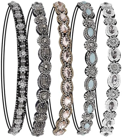 Serre tete Femme Bohême Elastiques Bandeaux avec Cristal Strass Bijoux Mariage Bandes De Cheveux Accessoires pour Filles Décoration 5Pcs