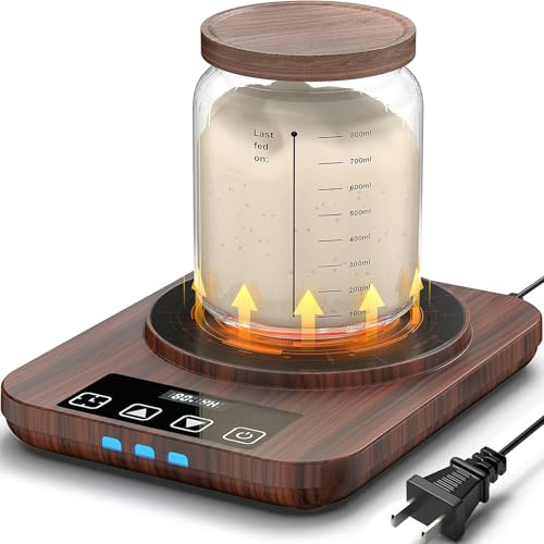 Electric Sourdough Starter Warmer, Upgrade Warming Heating Pad Mat for Sour Dough Starter, Sourdough Heater Proofing Tool for Home Baking with Thermostat Control, Timing, Memory Function (Wood Grain)
