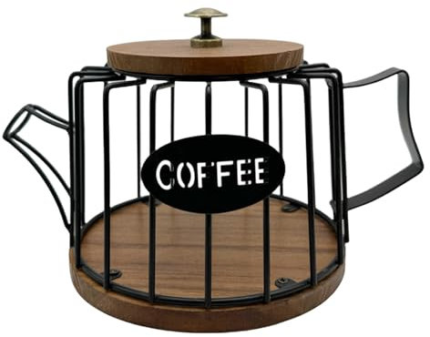 HAISENG Contenitore per cialde di caffè con base in legno e coperchio in filo metallico porta tazze per piano di lavoro della cucina accessori per caffè